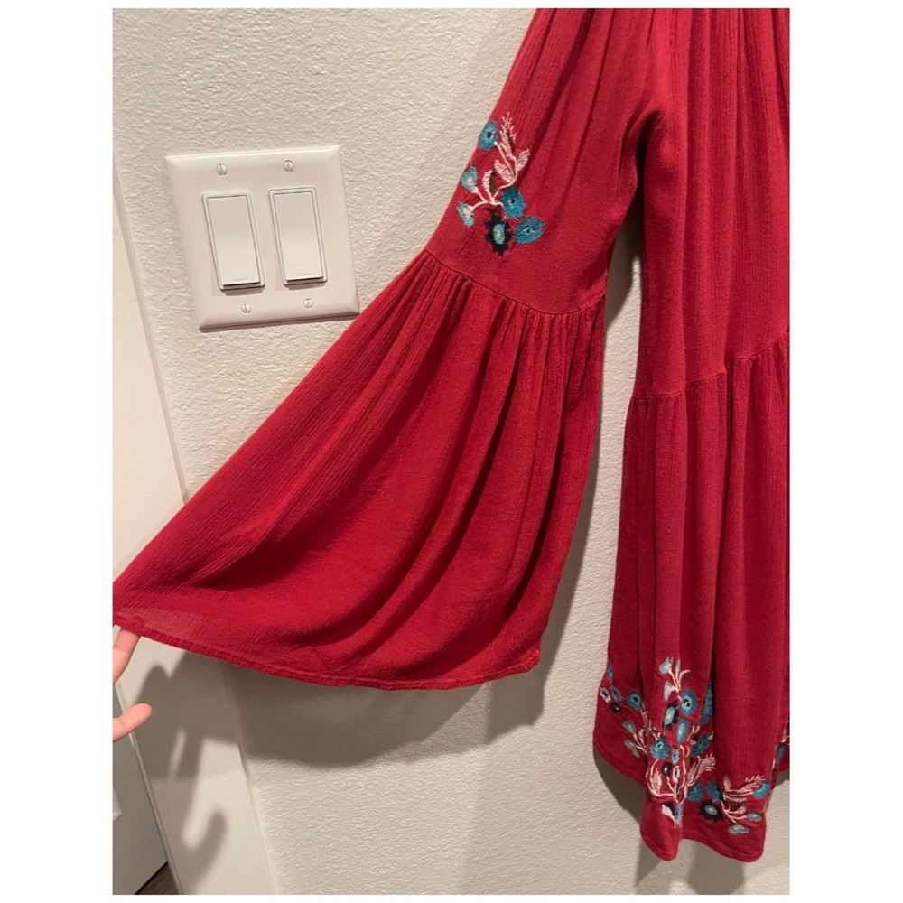FREE PEOPLE Te Amo Butterfly Sleeve Embroidered V-Neck Mini Dress - Picture 5 of 6
